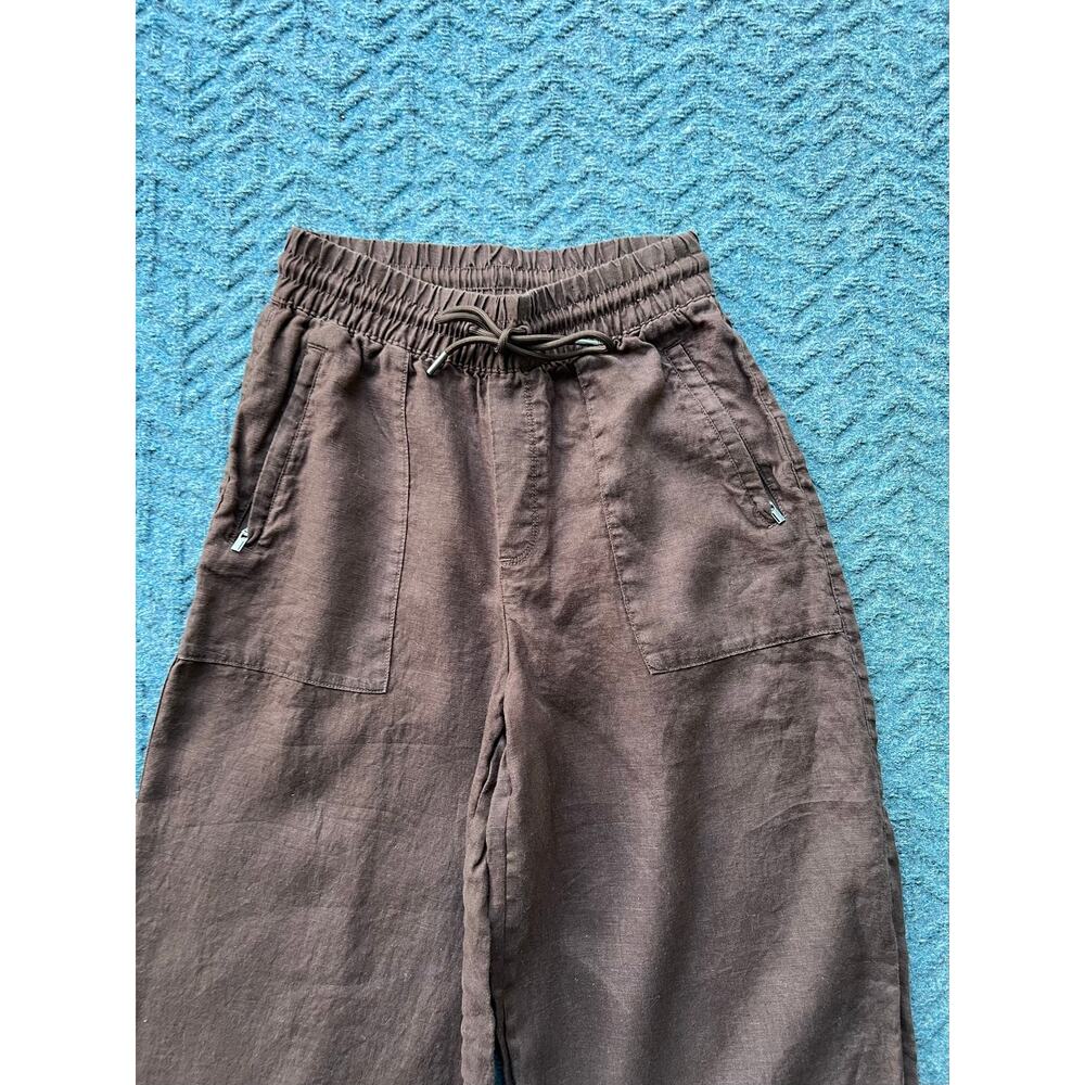 Athleta Retreat Wide Leg Linen Hi-Rise Pull On Pants Chocolate Brown Sz. XXS - Picture 5 of 7